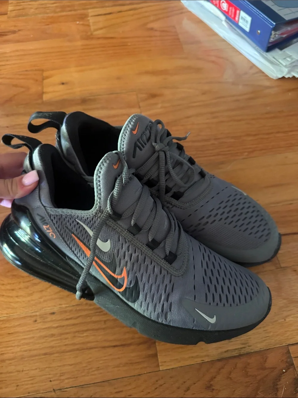 Nike Men’s Grey Sneakers with Orange Swoosh Accents